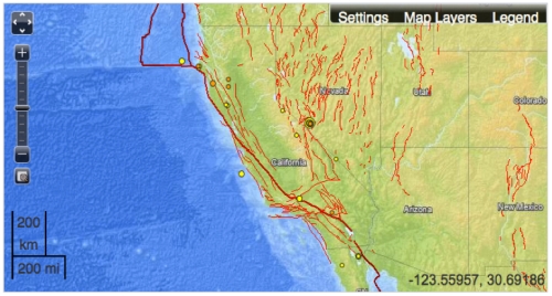 California in USGS map of Faultlines