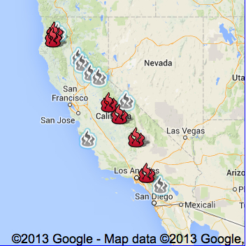 Generic Google Map of Wildfires CA